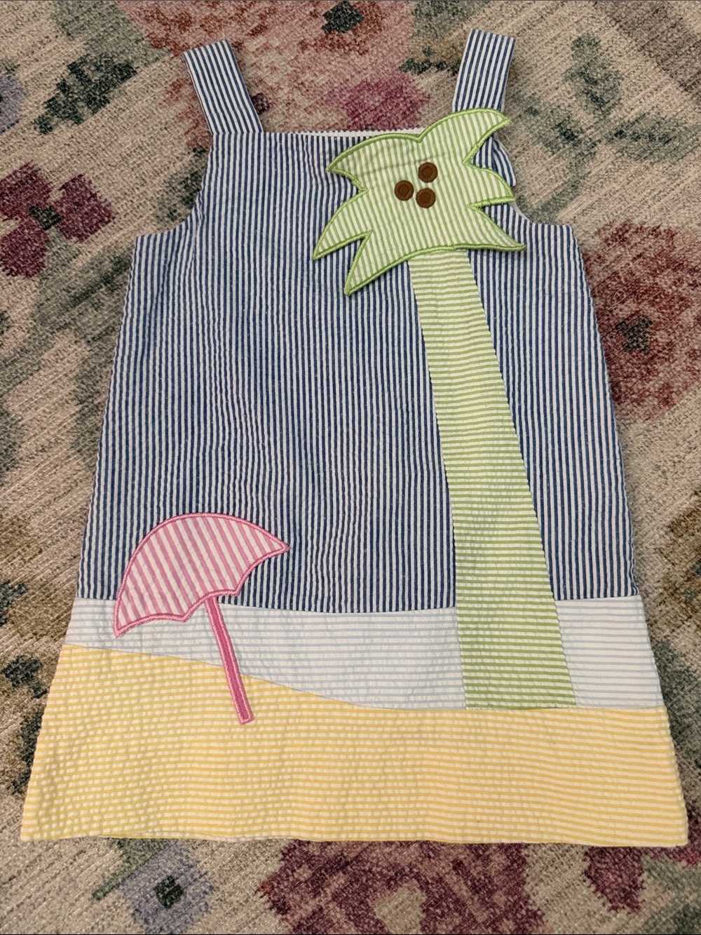 Florence Eiseman Girls Seersucker Palm Tree Beach Dress 12m
